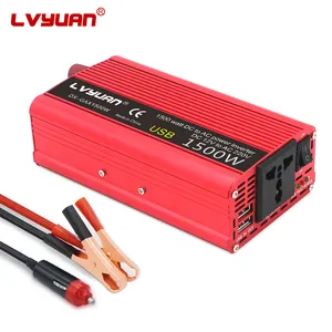 LVYUAN Inverter kecil 1500W 12V 220V, konverter pengisi daya gelombang sinus dimodifikasi dengan colokan USB ganda 3.1A