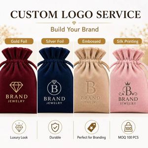 Pochette à bijoux en velours avec cordon de serrage, logo personnalisé, emballage cadeau de luxe pour collier, bague, bracelet, boucles d'oreilles - Product Image 4