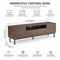 Meuble TV moderne avec étagère ouverte et 4 portes, centre de divertissement durable en métal et bois pour salon et chambre, compatible avec les téléviseurs jusqu'à 65 pouces