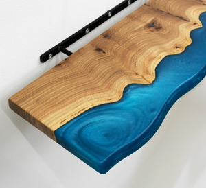Unique Design Blue Epoxy & Wood <b>Floating</b> <b>Shelf</b> With Hidden <b>Bracket</b> Easy to Install Wall Mounted <b>Shelves</b> for Kitchen - Product Image 4