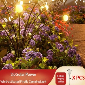 Lot de 4 lampes solaires LED extérieures à 10 têtes, effet luciole, oscillantes au vent, étanches IP65, blanc chaud 2700K, à intensité variable, faisceau 360°, pour jardin - Product Image 2