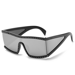 Caliente venta de moda de una pieza lente las mujeres grandes marco tonos diamantes gafas de sol - Product Image 6