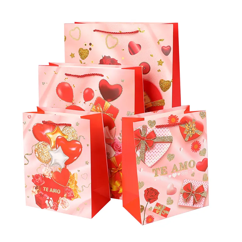 Sac cadeau souvenir de mariage personnalisé sac en papier pliable écologique avec logo imprimé personnalisé pour petite entreprise de la Saint-Valentin