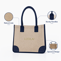 Sac fourre-tout en jute personnalisé avec garniture contrastante, protection d'angle, aspect lin, durable, pour femme, usage quotidien, boutique