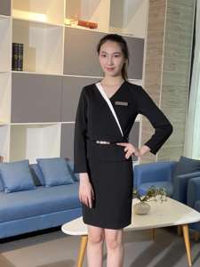 Vestido ajustado de una pieza de manga larga para mujer para negocios Logotipo personalizado Uniforme de verano para recepción de hotel - Product Image 3