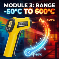 Pistolet thermique infrarouge numérique, rapport D:S 12:1, jusqu'à 600 °C ℃   Réponse rapide en 0,5 s pour la vérification de la température des surfaces industrielles