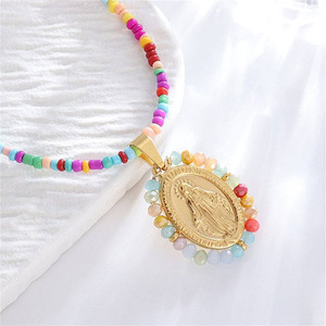 Collier ras-de-cou NG1089 plaqué or <span class=keywords><strong>avec</strong></span> perles arc-en-ciel, Vierge Marie, Virgen Del Valle De La Caridad Del Cobre, bijoux religieux - Product Image 5