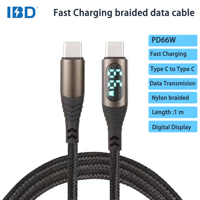 Câble USB Type-C tressé en nylon IBD PD 240W 100W 60W 27W 5A 3A avec affichage LED pour charge rapide et transmission de données pour iOS et ordinateur