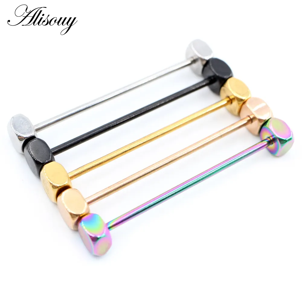 Bán buôn 14g thép không gỉ công nghiệp Barbell giàn giáo Bông tai vuông Tai sụn Helix đo tragus piercing đồ trang sức