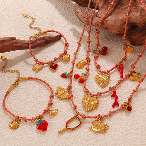 Fruit Charm <b>Bracelet</b> Set Zinc Alloy Gold Plated <b>Red</b> Rope Women's Jewelry Gift Fashion Accessory - Product Image 1