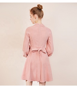 di Scuola Della Ragazza Delle Signore Carino Abiti Manicotto della Lanterna delle Donne Collo Alto <span class=keywords><strong>Rosa</strong></span> <span class=keywords><strong>Mini</strong></span> Vestito Casuale - Product Image 3