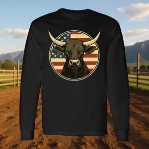 T-shirt à manches longues vintage Western Bull American Flag Patriotic Rodeo - Product Image 3