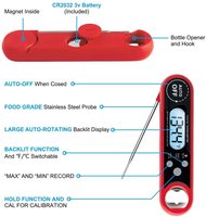 Aimant pliable pour sonde extérieure 240 °   Thermomètre numérique rotatif pour cuisine, cuisson et barbecue avec ouvre-bouteille en acier inoxydable