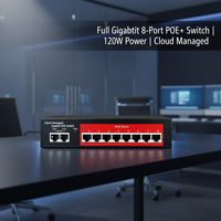 Precio de Fábrica al por Mayor, Control Remoto a Distancia, Switch Administrado en la Nube de 120w, 8 Puertos PoE, 1000mbps, Salida DC48v