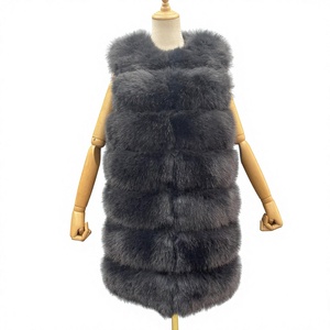 <span class=keywords><strong>Gilet</strong></span> in Finta <span class=keywords><strong>Pelliccia</strong></span> di Volpe Janefur, Lungo e Spesso, <span class=keywords><strong>Nero</strong></span> a Righe, Casual Invernale di Alta Qualità per Donna - Product Image 1