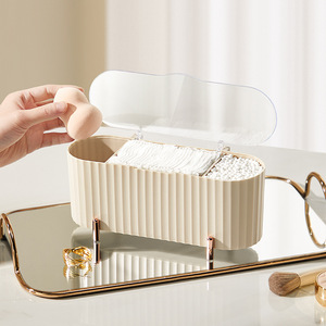 HeDou Desktop Cosmetic Storage Box With Lid Compartment Cotton Pad Makeup Sponge Organizer White Brown Pink Solid Color - Product Image 1