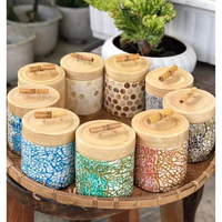 Jarrón de bambú y cajas de tarros con Madre de perlas y tapa para almacenamiento de dulces semillas de girasol decoración del hogar hecha en Vietnam
