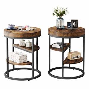 Juego de mesa de té de centro de entretenimiento nórdico, almacenamiento de madera rústica inglesa, mesas auxiliares de café, mesa auxiliar de sofá con estación de carga - Product Image 1