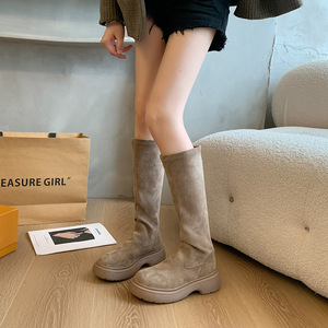 QLFashion stivali scamosciati 2024 autunno/inverno nuovi ma al ginocchio retrò pile <span class=keywords><strong>elasticizzato</strong></span> cavalieri donna 231 231 - Product Image 4