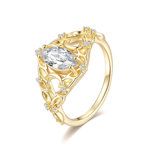 Marquise Cut Moissanite <b>Cocktail</b> <b>Ring</b> 18K <b>Gold</b> Plated Vintage Flower Design Women's Engagement <b>Ring</b> Prong Setting - Product Image 1