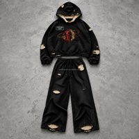 Ensemble sweat à capuche oversize et pantalon de survêtement large délavé et vieilli pour homme, style streetwear, fabricant OEM ODM