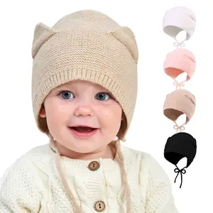 Bonnet pour bébé, chapeaux pour automne et hiver avec oreillettes mignonnes pour enfants filles et garçons, chapeau chaud en tricot, collection 2022