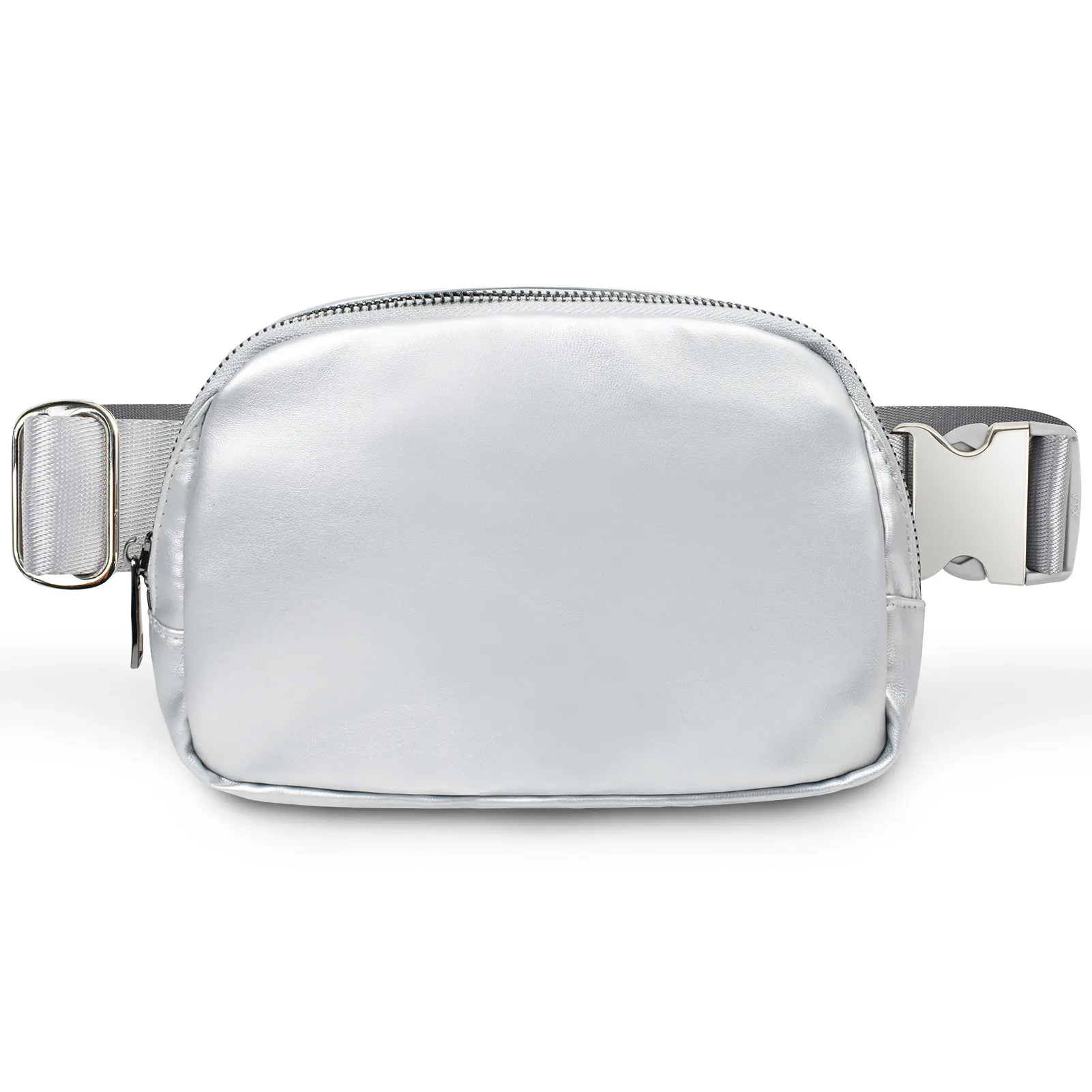 Silver Waist Bag, Custom Pu Waist Belt Chest Bags Zipper Leather Sling Bag