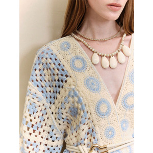 Cárdigan de Punto Holgado con Hombros Caídos y Cuello en V con Patrón Geométrico de Crochet para <span class=keywords><strong>Mujer</strong></span>, Estilo Boho para Vacaciones en la Playa - Product Image 2