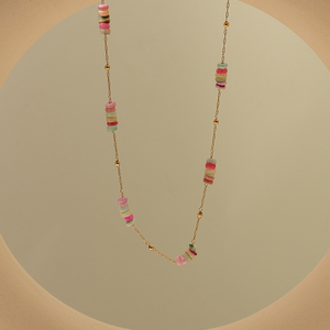 Macaron Dreamy Color Nature Beads Cadena Collar Pulsera Conjuntos Chapado en oro Conjunto de joyas de acero inoxidable Girly Pink Beads Chain - Product Image 4
