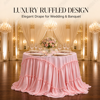 Nappe ronde en satin rose poudré à volants superposés, faite à la main par ANNIELU, longueur au sol, pour mariages, événements, banquets et décorations de fête