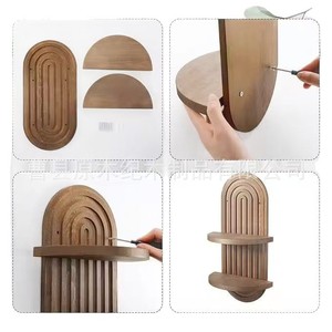 Wooden Wall Mounted <b>Shelf</b> Double Layer Irregular Shape For <b>Bedroom</b> Living Room Storage Display Rack - Product Image 5