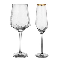 Gobelet à vin rouge clair à longue tige en or, verres, verre martelés pour la maison, verre créatif de haute qualité en diamant, 10oz/18oz, collection