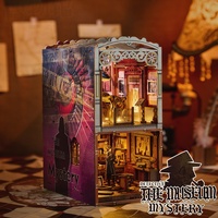 IIECREATE DIY Kit de bibliothèque miniature écologique à piles à l'échelle 1:24, puzzle en bois 3D, accessoires pour maison de poupée, étagère