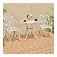 Ensemble de salle à manger classique blanc pour patio, 3 pièces, meubles de jardin en aluminium moulé, tables rondes de café bistrot et 2 chaises
