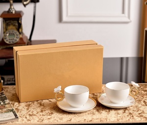 Soucoupe à double tasse en porcelaine fine, motif papillon blanc en relief, style moderne et luxueux, écologique, pour café, cadeau d'affaires - Product Image 4