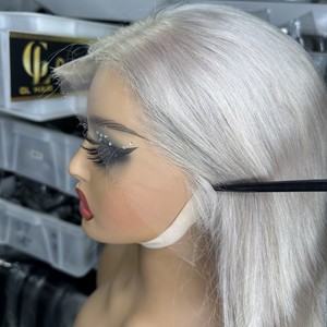 Parrucca frontale capelli lisci biondo platino #60 di colore 13x4 capelli umani parrucca HD pizzo anteriore traspirante capelli Pre-strappati parrucche - Product Image 3