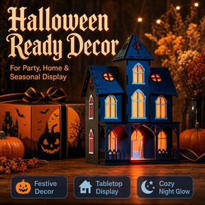 Décoration de maison hantée gothique en bois Dodge pour Halloween, 19,5x18,5x28,5cm, ornement de fête - Product Image 4