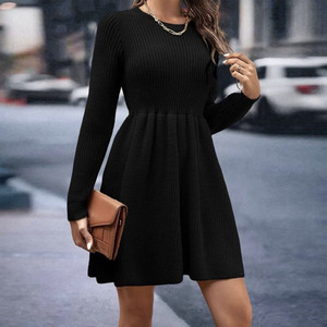 2024 autunno/inverno vendita calda da donna abito tinta unita a maglia a maniche lunghe abito maglione Casual da donna OEM - Product Image 5
