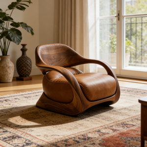 Sillón Individual de Estilo Moderno de Mediados de Siglo, Cojín de Cuero, Muebles Personalizables para Sala de Estar - Product Image 3