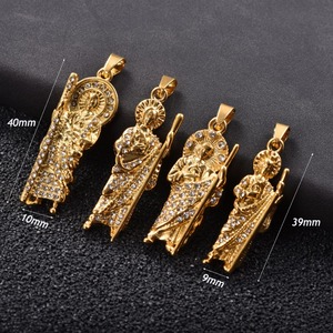 Pendentif religieux en acier inoxydable plaqué or 18 carats, Santa Muerte, Saint Jude, Vierge Marie, Jésus, charme Hip Hop, amulette catholique - Product Image 6