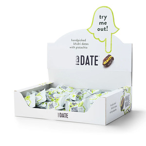 Boîte de présentation de table pliable personnalisée en carton ondulé E-flute avec en-tête pop-up pour l'emballage de dattes de snack-bars - Product Image 2