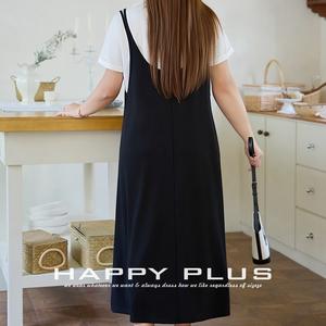 Robe décontractée noire pour femmes grandes tailles Runqi, col rond, bretelles spaghetti, couleur unie, N9258 - Product Image 2