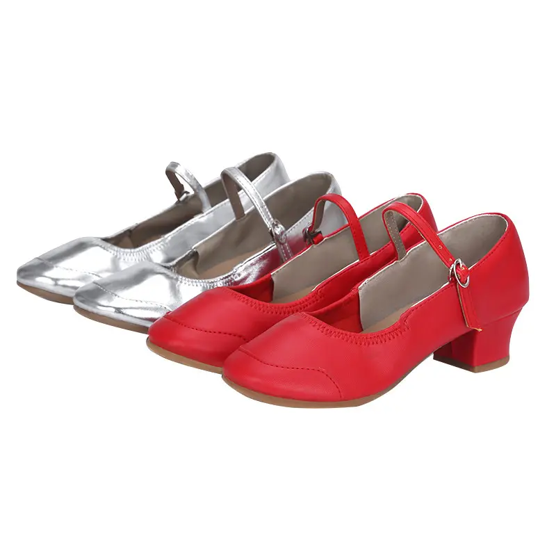 50% kapalı ayakkabı Latin dans ayakkabı bayanlar için Modern Tango dans kare topuklu kırmızı Salsa ayakkabı kapalı ayak kauçuk taban
