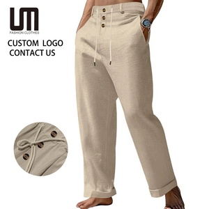Pantalons décontractés <span class=keywords><strong>en</strong></span> coton et <span class=keywords><strong>lin</strong></span> <span class=keywords><strong>pour</strong></span> hommes tendance et bon marché, pantalons de plage d'été, coupe ample, jambe droite, mi-longueur, respirant, streetwear - Product Image 1
