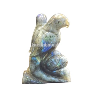 Figurine de paire de perroquets en pierre précieuse naturelle de labradorite |   Statue d'oiseau sculptée à la main, décoration de la maison, cadeau Feng Shui - Product Image 3