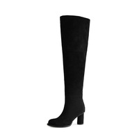 Bottes d'équitation montantes en cuir véritable à talon fin, à enfiler, pour l'hiver