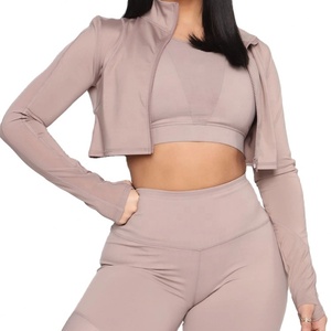 Custom Logo Women Active Wear Crop <b>Jacket</b> <b>Yoga</b> Leggings and Tops Fitness <b>Yoga</b> Set Crop Top Set Gym Fitness Sets - Product Image 1