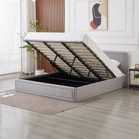 Einfaches, günstiges, schönes, dickes Kopfteil, Leinen, Grau, Weiß, Bett, getuftet, Queen-Size, King-Size, Gaslift-Bettrahmen mit Stauraum