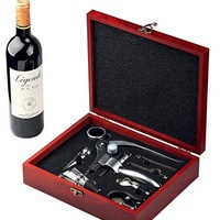 Ensemble cadeau ouvre-bouteille en alliage de zinc avec coupe-capsule, bouchon verseur et tire-bouchon spirale supplémentaire, dans une élégante boîte en bois