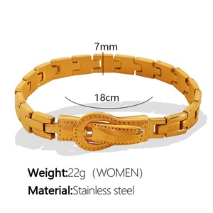 Bracelets rétro unisexes en acier inoxydable doré, bijoux tendance - Product Image 5